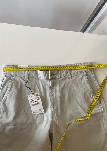 42 Beden gri Renk Bej Keten Erkek Mini Şort