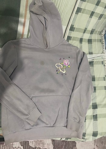 40 Beden Gri Baskılı Rock Punk Kadın Sweatshirt