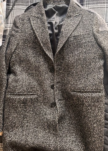 Gri Düğmeli Erkek Midi Yün Kaban - Görsel 5