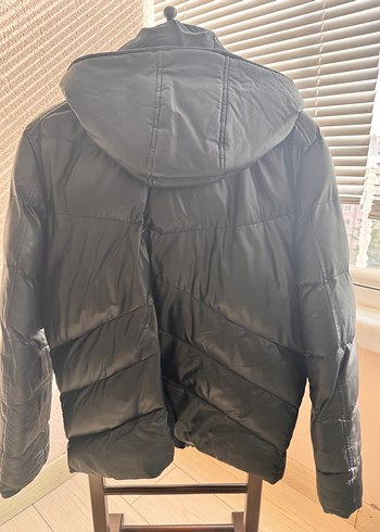 AVVA Erkek Siyah Deri Şişme Kapüşonlu Mont - Görsel 3