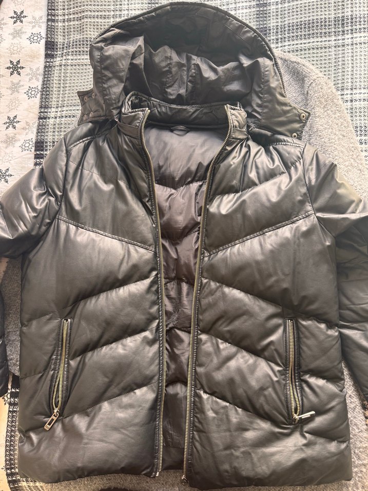 AVVA Erkek Siyah Deri Şişme Kapüşonlu Mont - Görsel 5