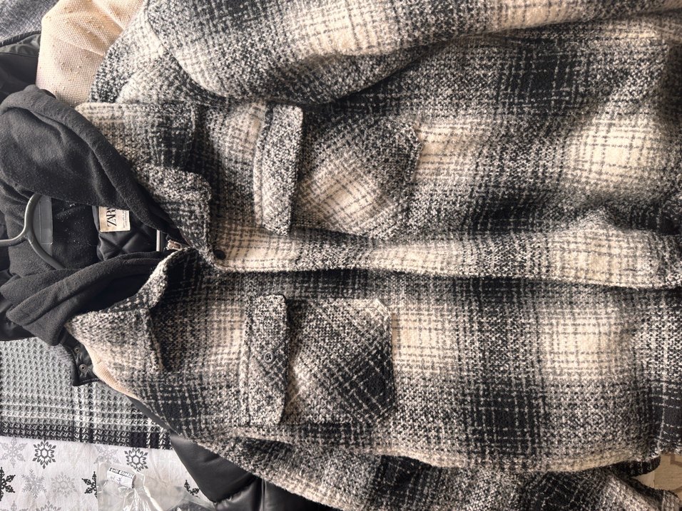 Zara Gri Ekose Desenli Erkek Yün mont - Görsel 4