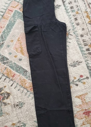 Siyah Kadın kargo pantalon düz kesim wode leg - Görsel 2