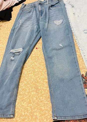 Düğmeli Gri Baskılı Kadın Denim Pantolon - Görsel 6