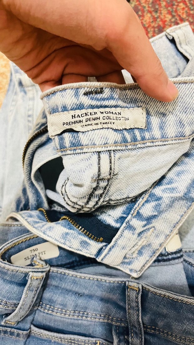 Düğmeli Gri Baskılı Kadın Denim Pantolon - Görsel 2