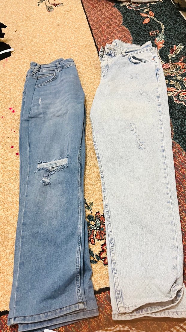 Düğmeli Gri Baskılı Kadın Denim Pantolon - Görsel 5