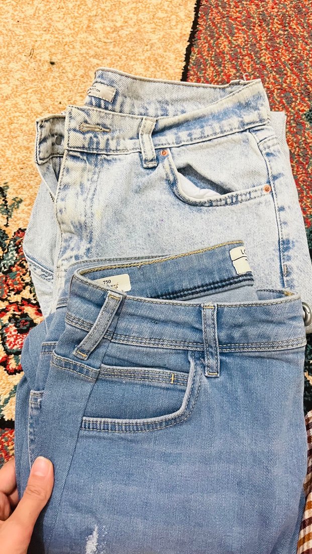 Düğmeli Gri Baskılı Kadın Denim Pantolon - Görsel 4