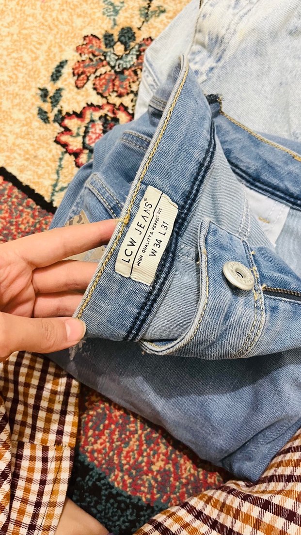 Düğmeli Gri Baskılı Kadın Denim Pantolon - Görsel 3