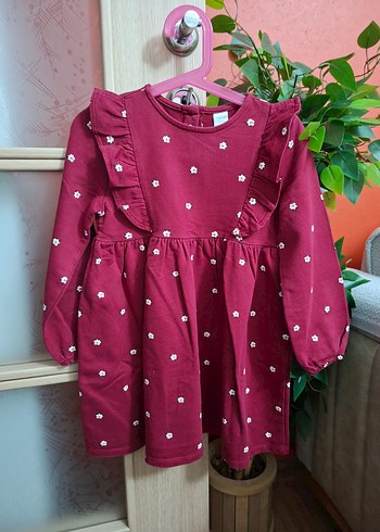 Bordo Çiçek Desenli Kız Çocuk Elbisesi - Görsel 5