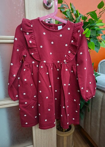 Bordo Çiçek Desenli Kız Çocuk Elbisesi - Görsel 4