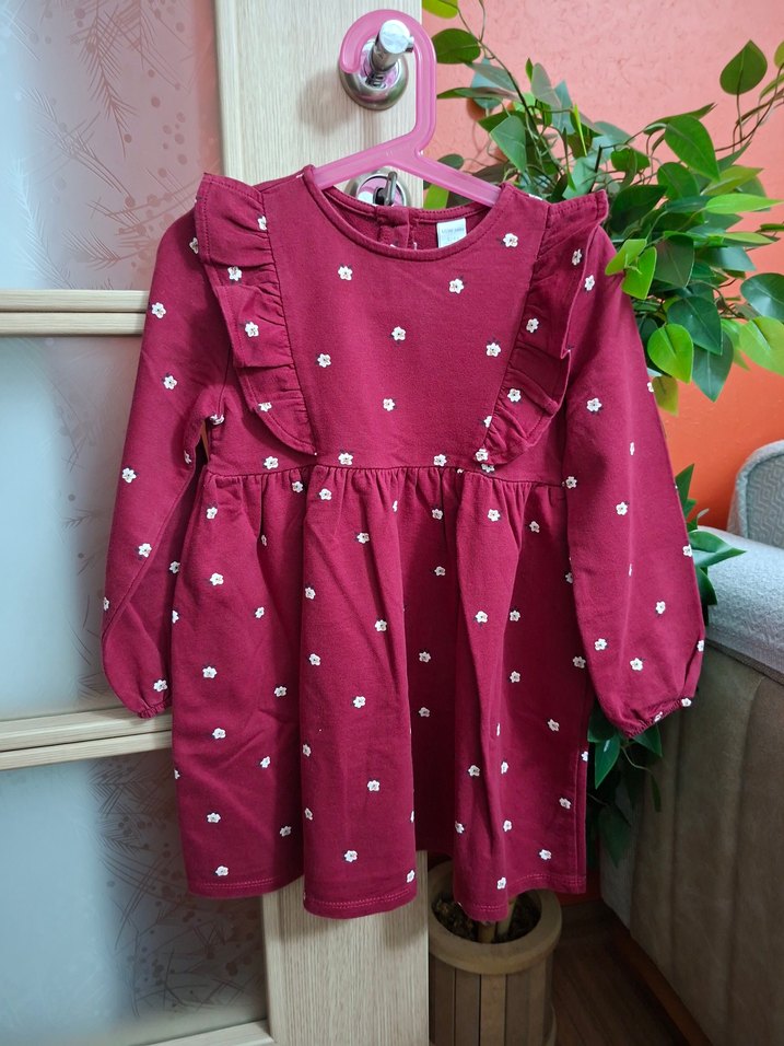Bordo Çiçek Desenli Kız Çocuk Elbisesi - Görsel 5