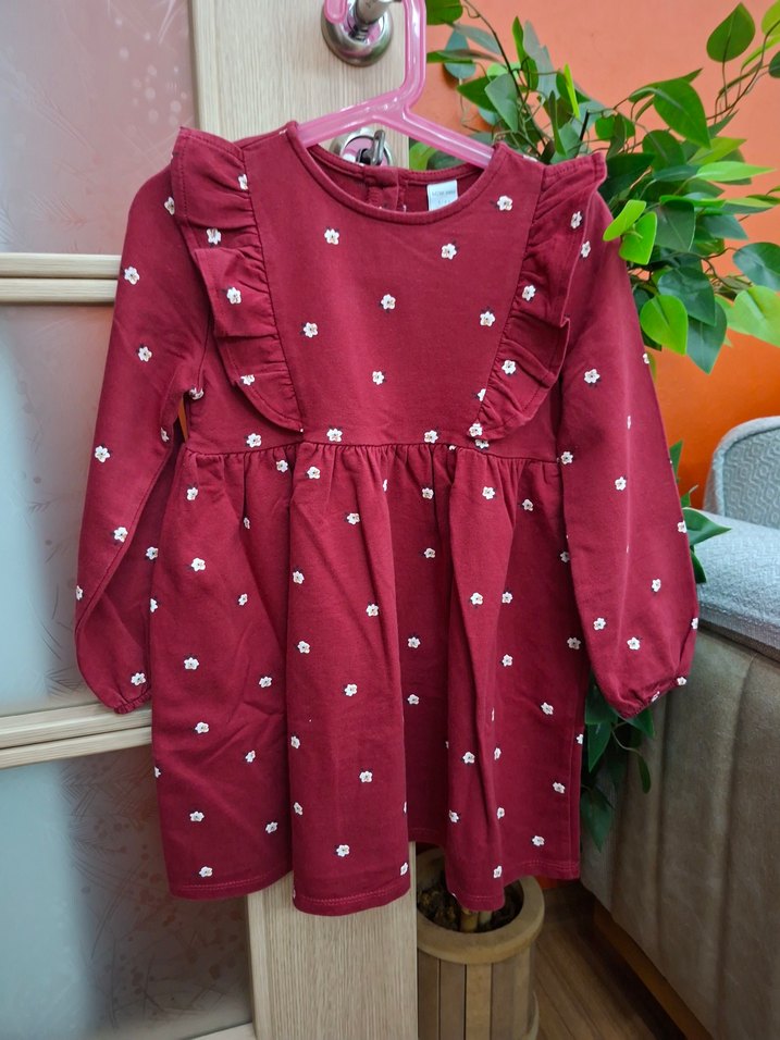 Bordo Çiçek Desenli Kız Çocuk Elbisesi - Görsel 4