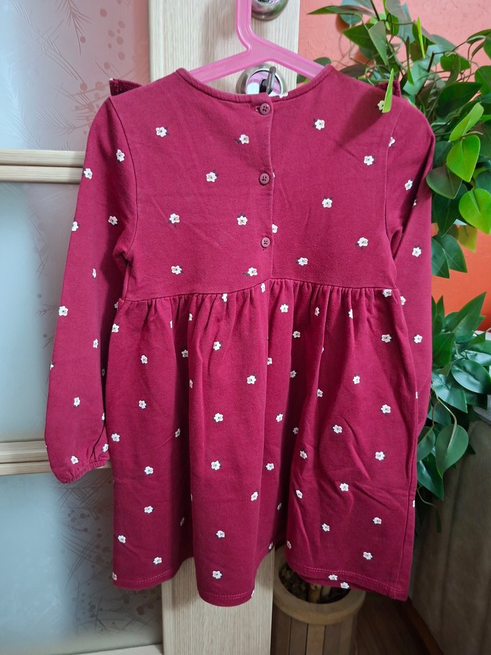 Bordo Çiçek Desenli Kız Çocuk Elbisesi - Görsel 2