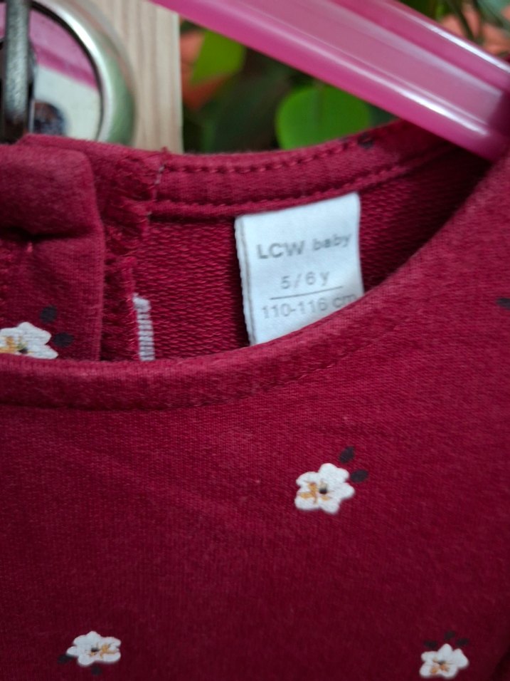 Bordo Çiçek Desenli Kız Çocuk Elbisesi - Görsel 3