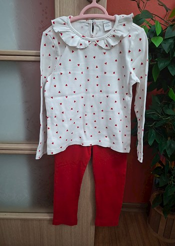 Uzun Kollu Kız çocuk Kırmızı beyaz alt üst Takım - Görsel 7