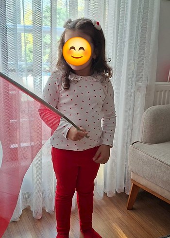 Uzun Kollu Kız çocuk Kırmızı beyaz alt üst Takım - Görsel 2