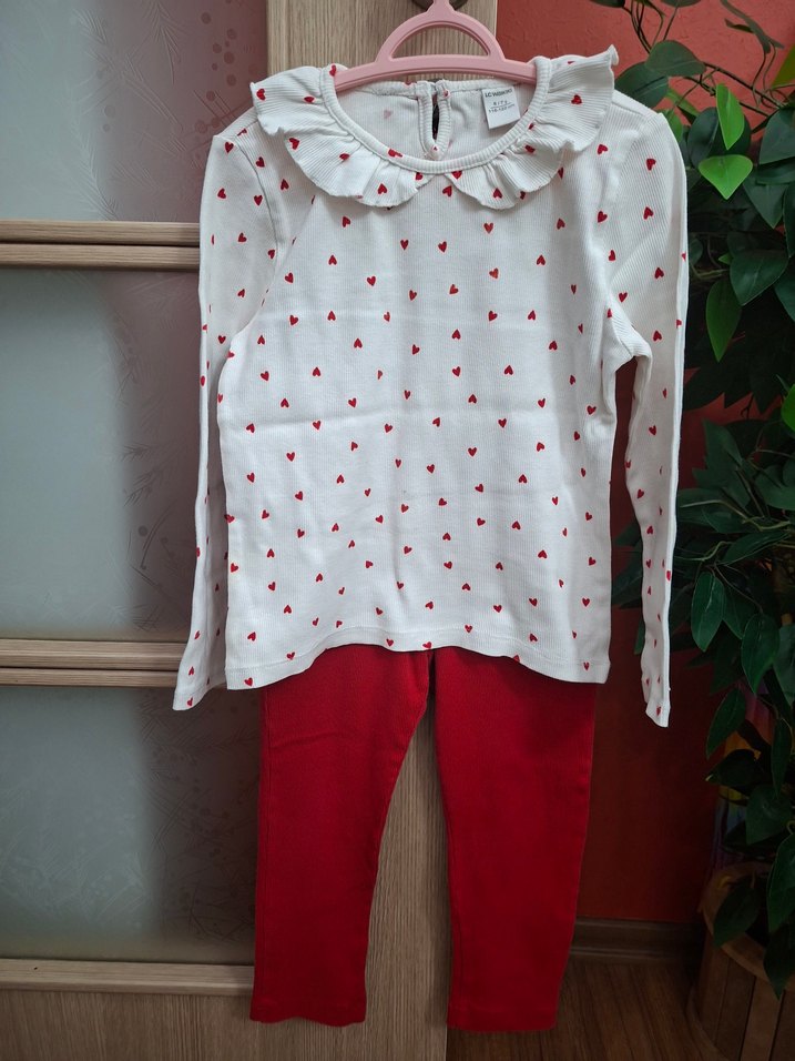 Uzun Kollu Kız çocuk Kırmızı beyaz alt üst Takım - Görsel 4