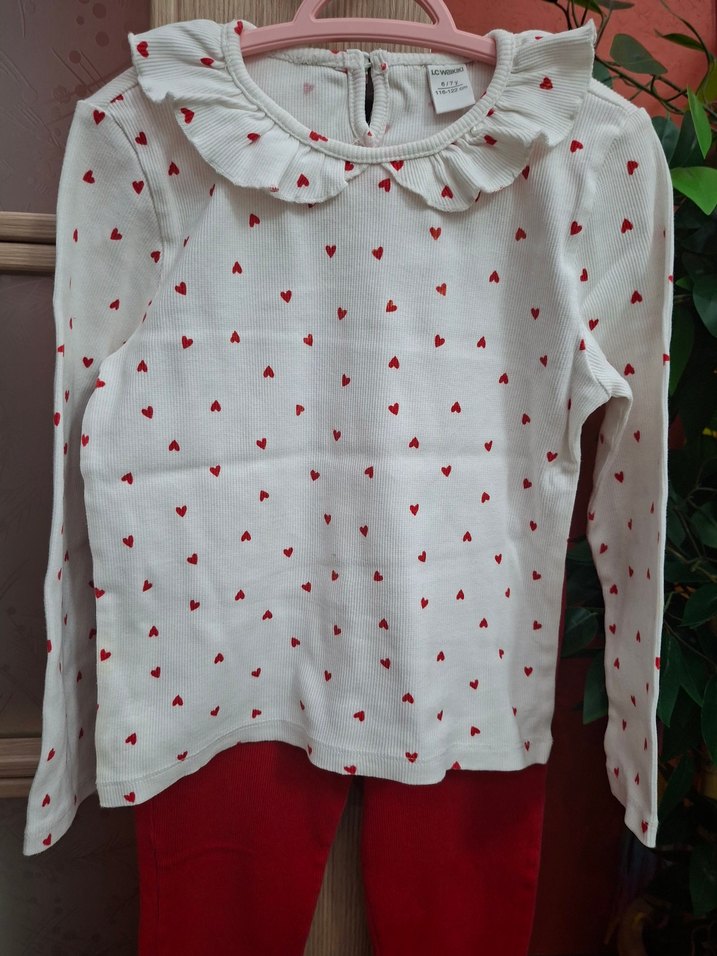 Uzun Kollu Kız çocuk Kırmızı beyaz alt üst Takım - Görsel 3