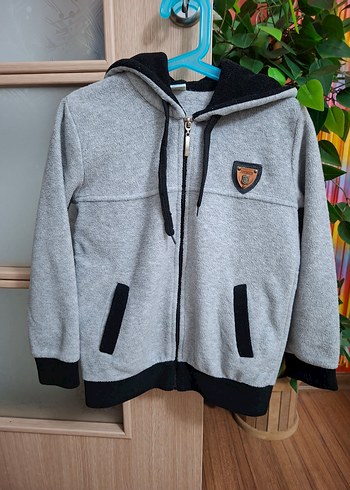 Erkek Çocuk Gri Fermuarlı Kapüşonlu polar hırka - Görsel 3