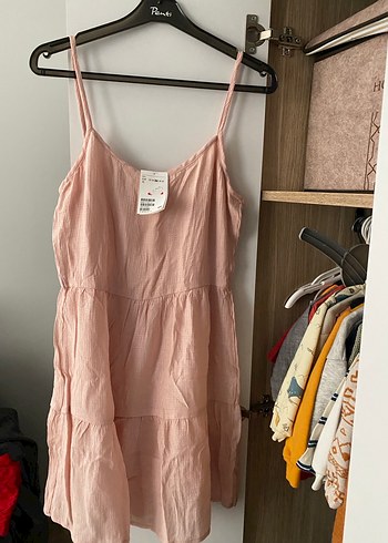 Pembe Keten Mini Boy Fırfırlı Elbise