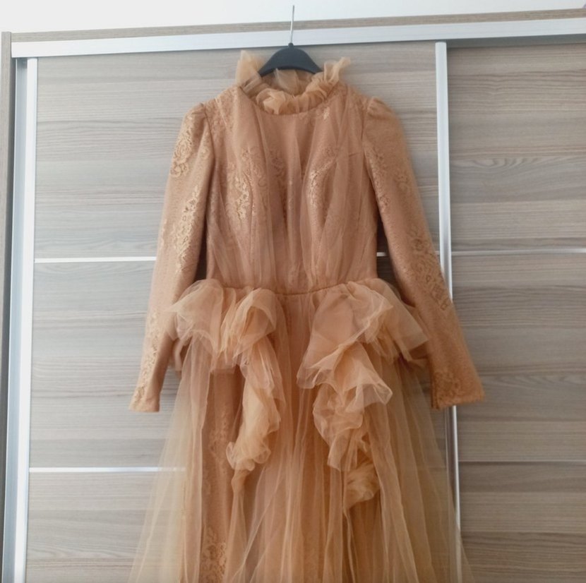 Uzun Kollu Kadın Abiye Elbise - Görsel 4