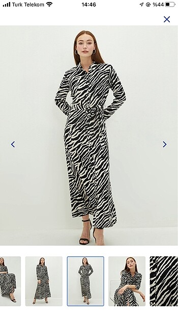 42 Beden Gömlek yaka zebra desen elbise