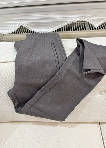 Stradivarius Düğmeli Gri Kadın Kumaş Pantolon