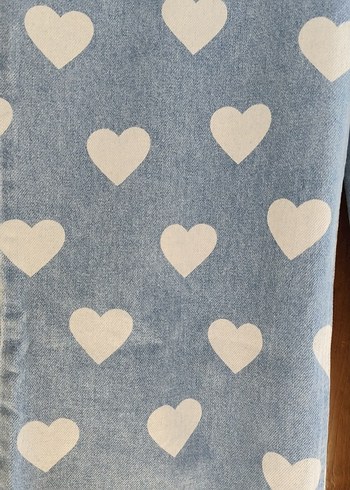 LC Waikiki Mavi Kalp Baskılı Bol Kesim Midi Denim Pantolon