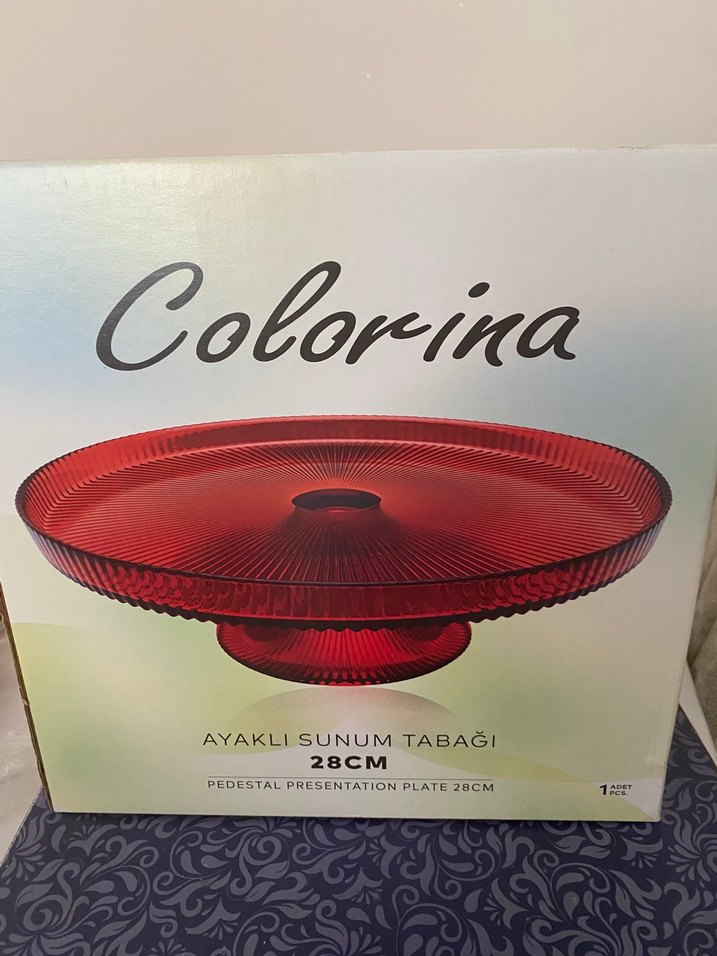 Kırmızı Ayaklı Pasta Servis Tabağı 28 cm - Görsel 3