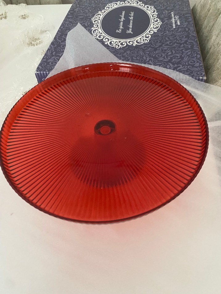 Kırmızı Ayaklı Pasta Servis Tabağı 28 cm - Görsel 2