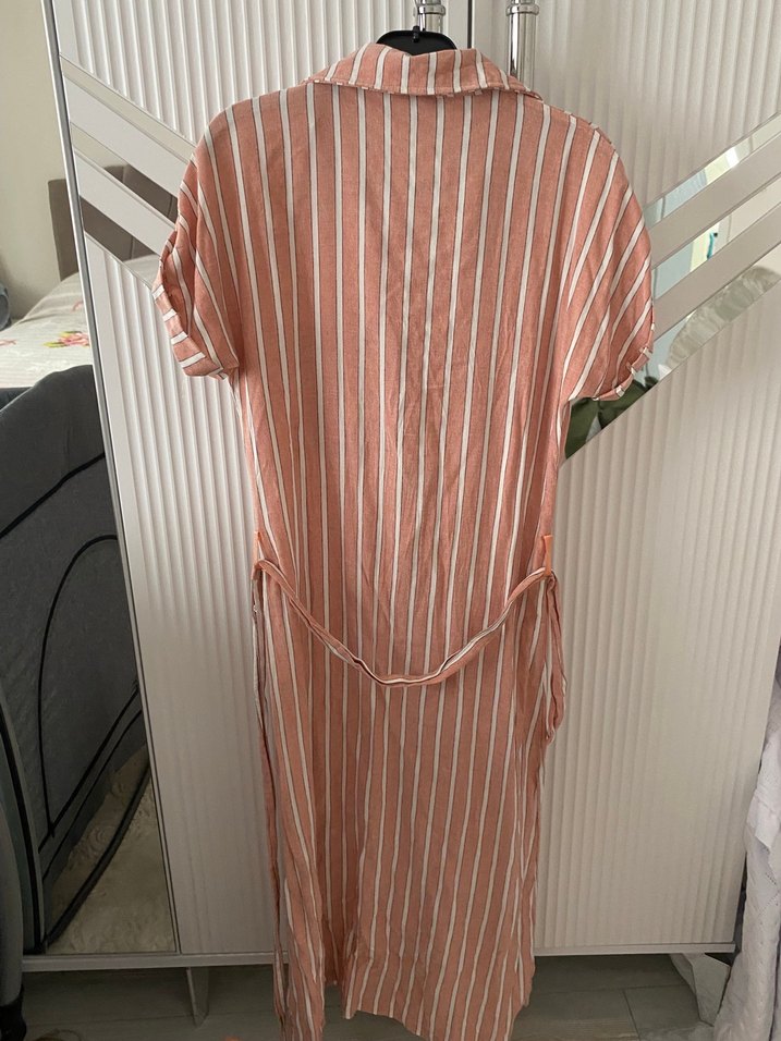 Bej Çizgili Bohem Uzun Elbise - Görsel 5