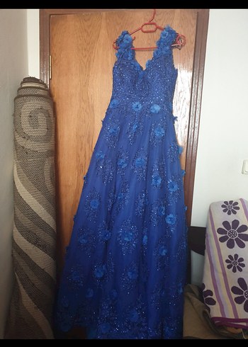 Mavi Dantel Çiçek Desenli nişanlık - Görsel 4