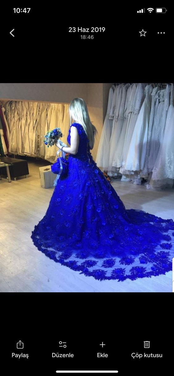 Mavi Dantel Çiçek Desenli nişanlık - Görsel 2