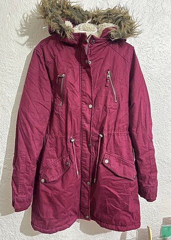 Bordo Kürklü Midi Kadın Mont - Görsel 4