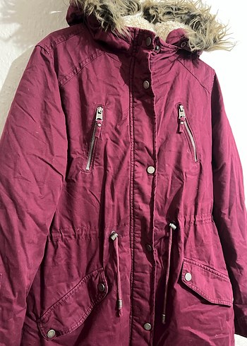 Bordo Kürklü Midi Kadın Mont - Görsel 3