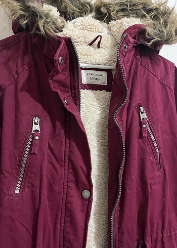 Bordo Kürklü Midi Kadın Mont - Görsel 2