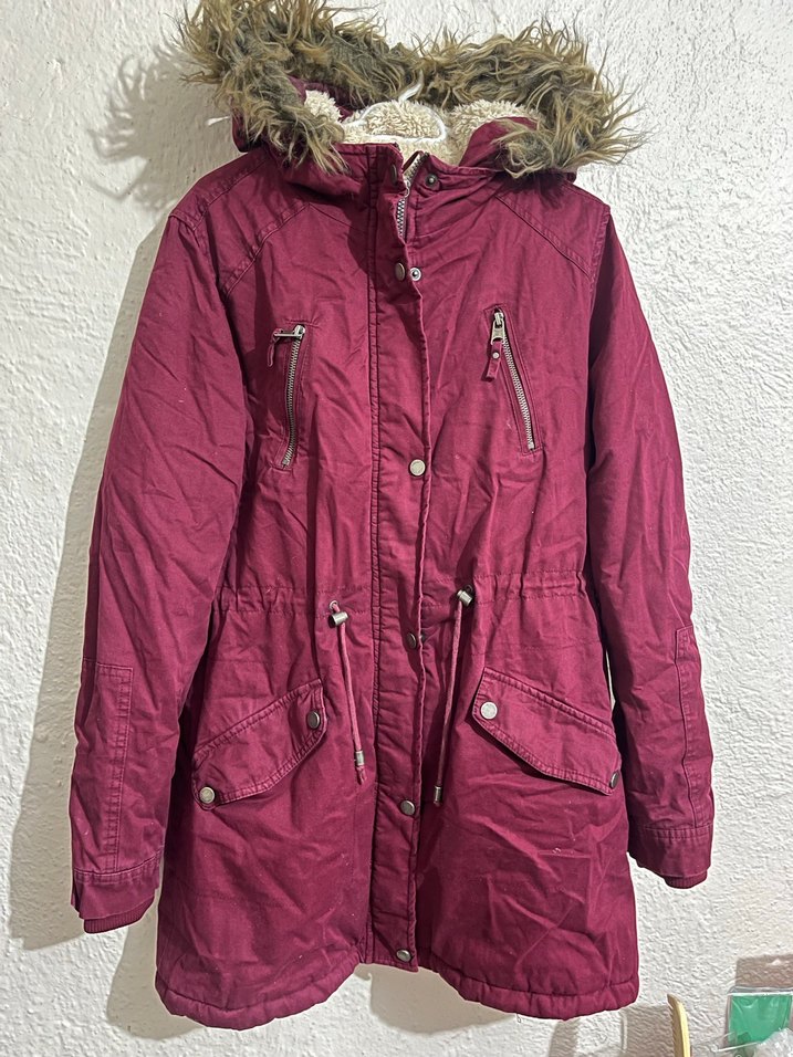 Bordo Kürklü Midi Kadın Mont - Görsel 4