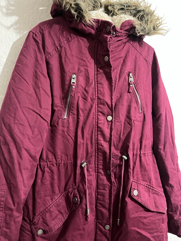 Bordo Kürklü Midi Kadın Mont - Görsel 3