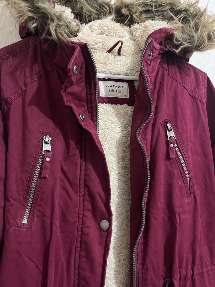 Bordo Kürklü Midi Kadın Mont - Görsel 2