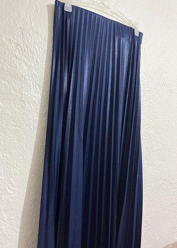 Mavi lacivert Pilili Uzun Kadın Etek - Görsel 2