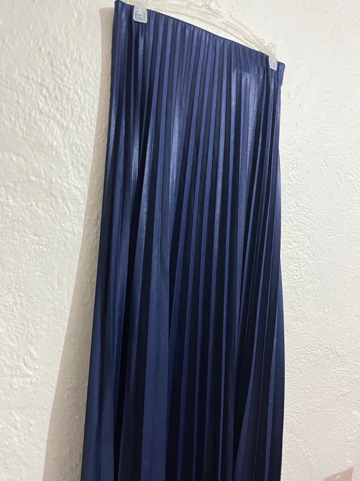 Mavi lacivert Pilili Uzun Kadın Etek - Görsel 2