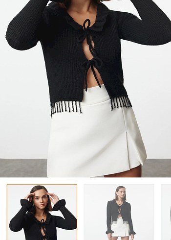 Crop taşlı siyah triko kazak - Görsel 2