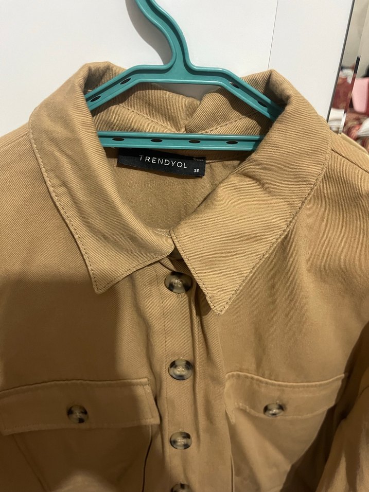 Düğmeli Bej Kadın crop Ceket - Görsel 3