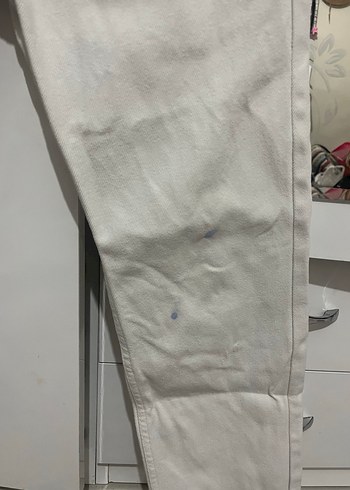 Beyaz Midi Boy Kadın Kot Pantolon - Görsel 3