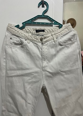 Beyaz Midi Boy Kadın Kot Pantolon - Görsel 2