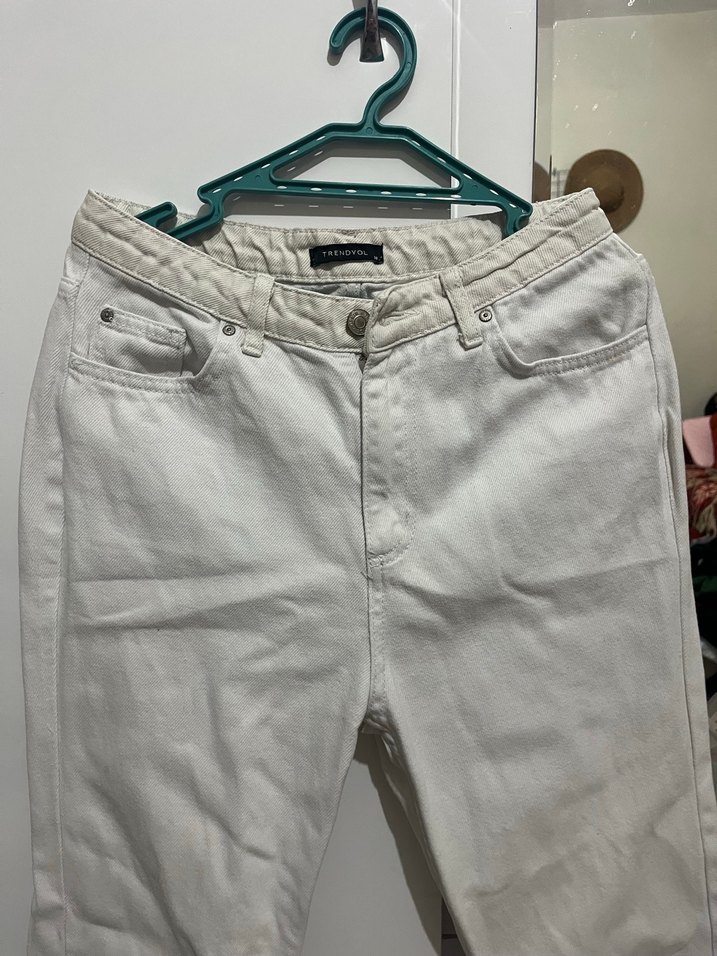 Beyaz Midi Boy Kadın Kot Pantolon - Görsel 2