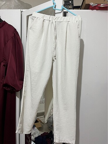 Beyaz ayrobin kumaş pantalon