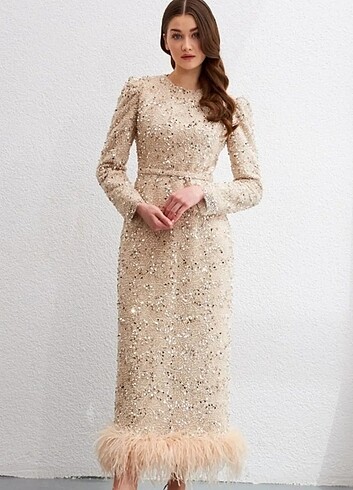 Tasarımcı Gold kokoş prenses tesettür abiye elbise 
