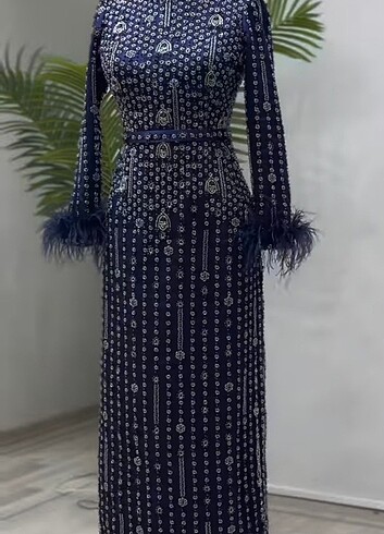 Tasarımcı Lacivert Sapphire model tesettür abiye elbise 