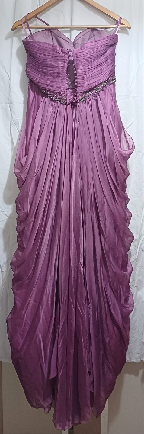 Mor Drapeli Uzun Straplez Kadın Abiye - Görsel 2